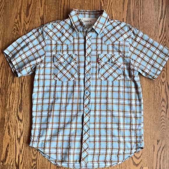 Levi’s Blue and Brown Classic Plaid Shirt - Picture 1 of 4